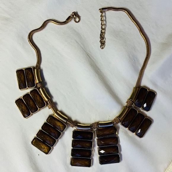Vintage gold and honey brown tone bib adjustable necklace / choker - Picture 4 of 5